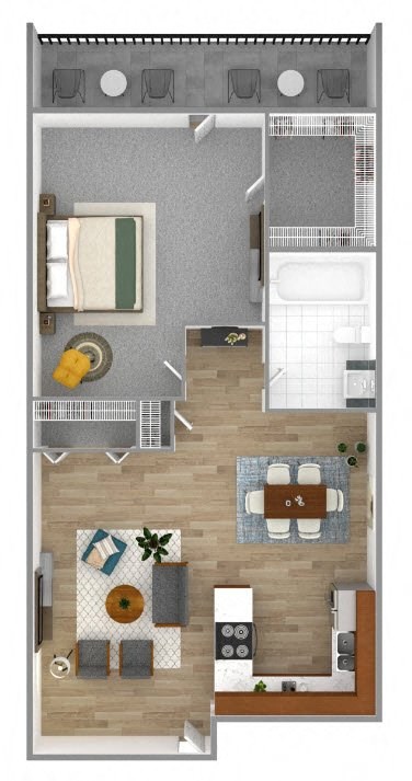 Floor plan for 1 bed, 1 bath, 647 sqft